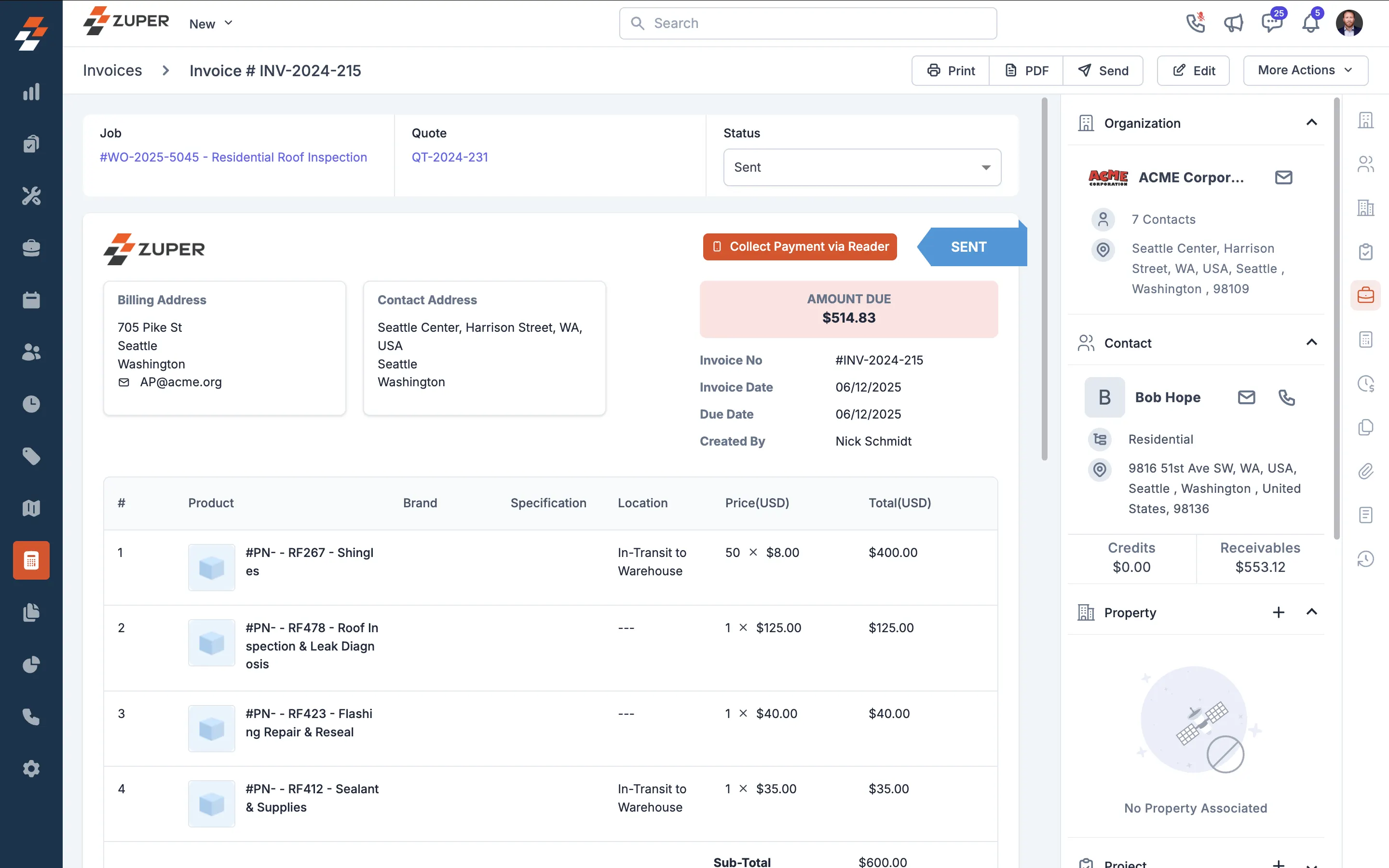 Roofing Invoice Software screenshot