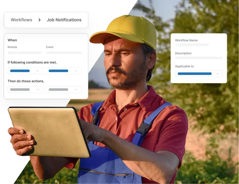Customized workflow builder showing configurable job stages and automation rules