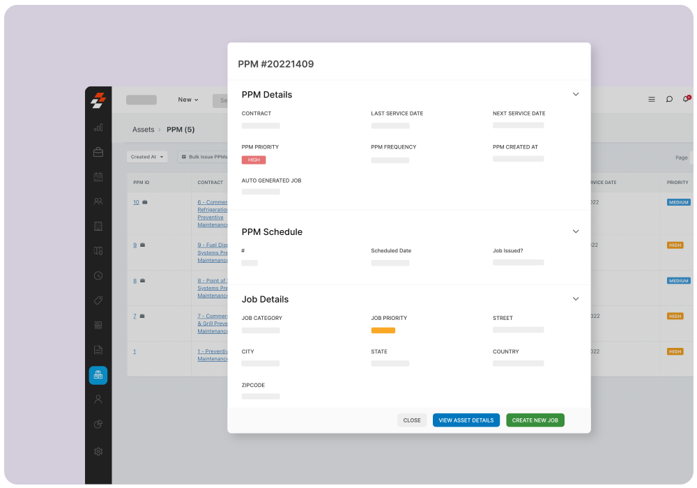 Multi-location asset map showing asset distribution across service regions
