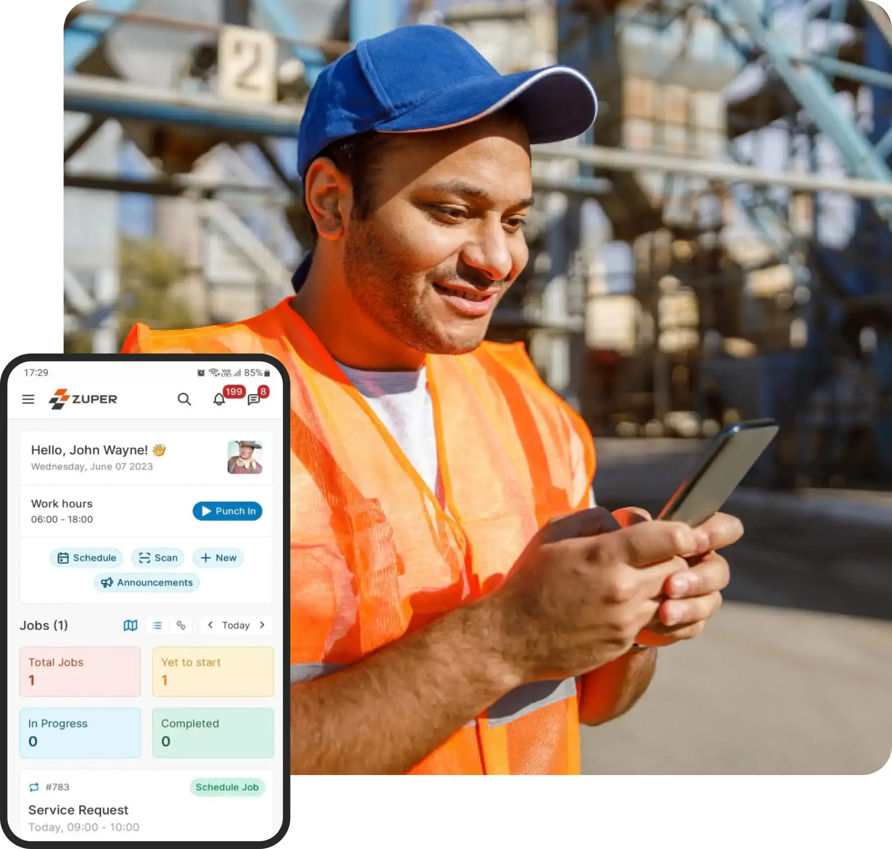 Field service management software dashboard