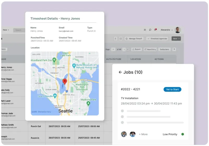 Customer satisfaction dashboard with job tracking and GPS map