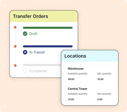 Transfer order form showing inventory movement between warehouse locations