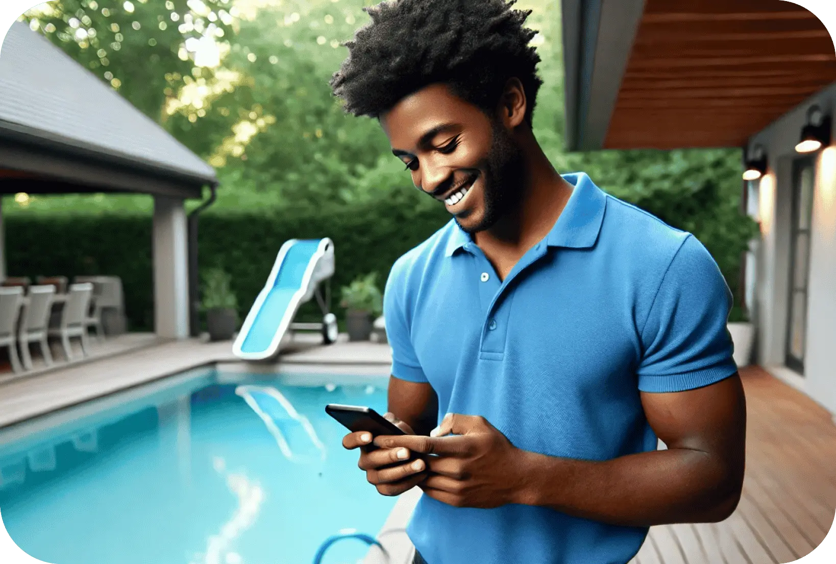 Pool service technician using mobile app