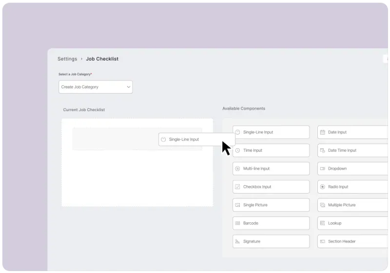 Mobile screen showing technician completing a work order with digital signature and invoice generation
